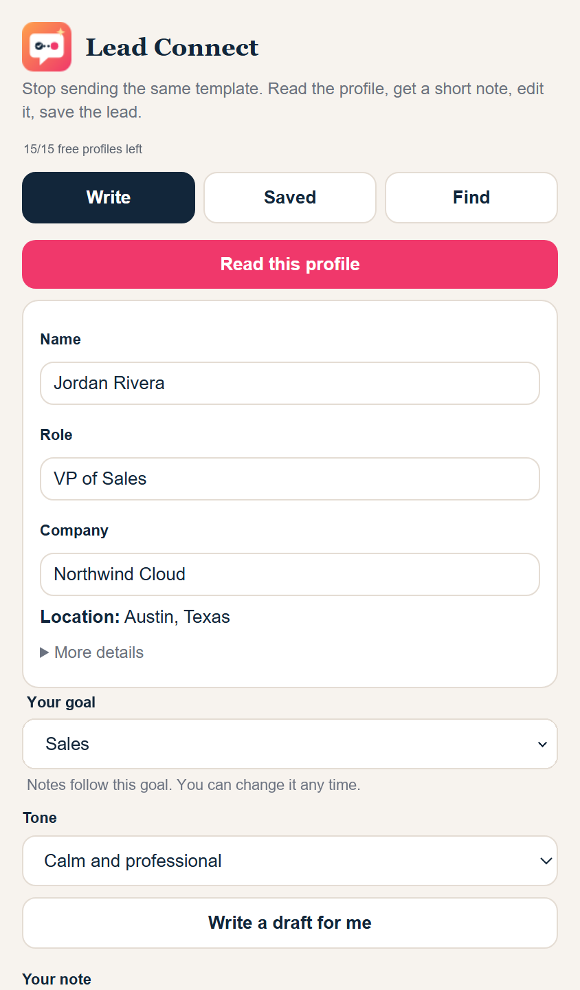 Lead Connect reading a profile